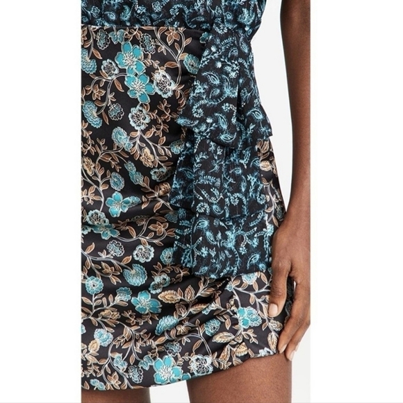 Misa Los Angeles Talia Dress Black Teal Floral Women's Medium M Flutter Sleeves - Picture 5 of 15